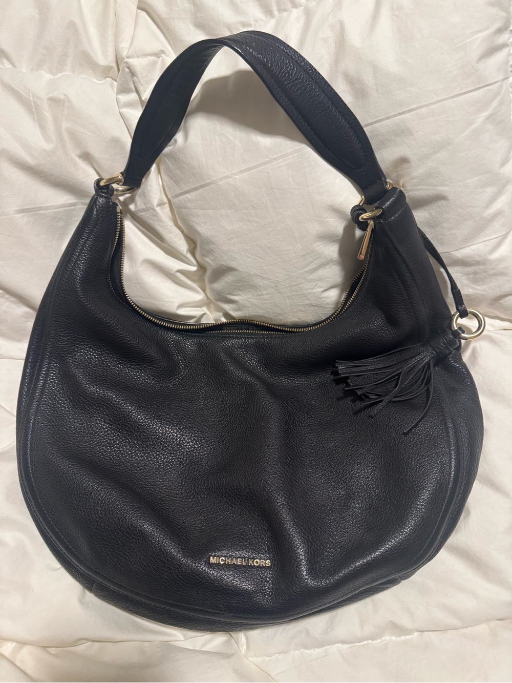 Michael Kors Black Pebbled Leather Hobo with Tassel